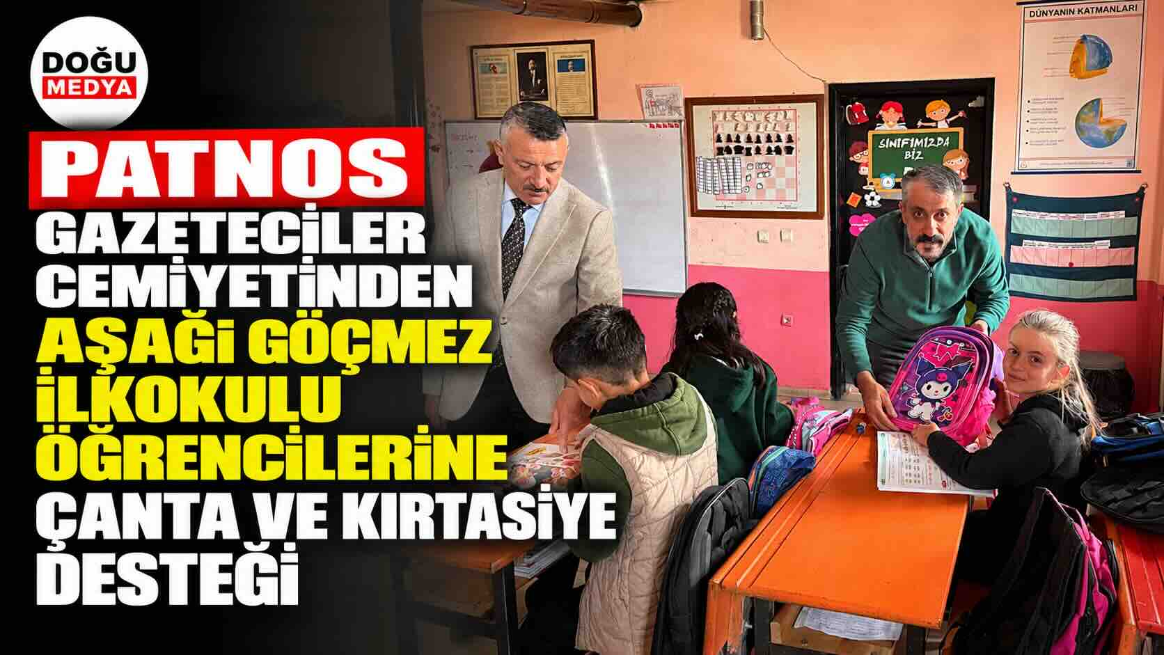 Patnos Gazeteciler Cemiyetinden Aşağı Göçmez İlkokulu Öğrencilerine Çanta ve Kırtasiye Desteği
