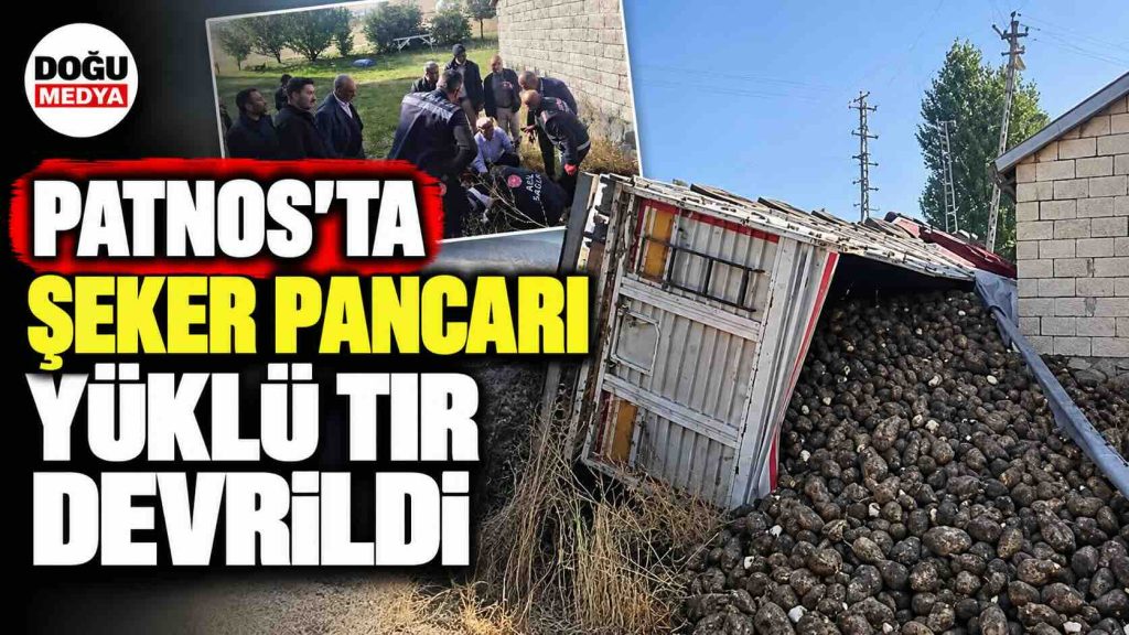 Patnos’ta Şeker Pancarı Yüklü Tır Devrildi